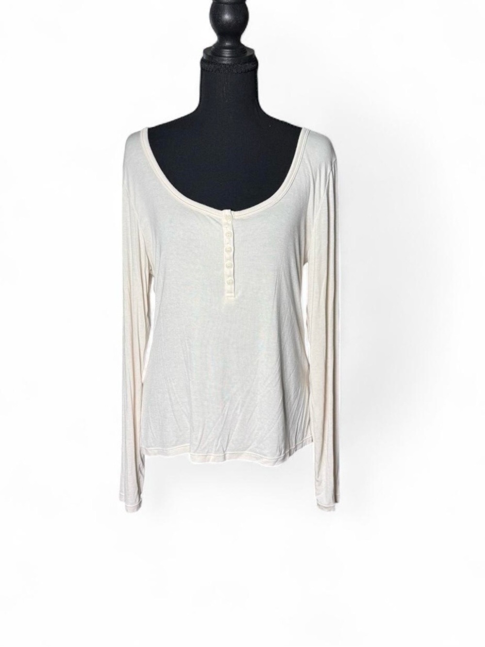 Halara Ultra Soft Scoop Neck Henley Top Off White Ivory XL New Without Tags